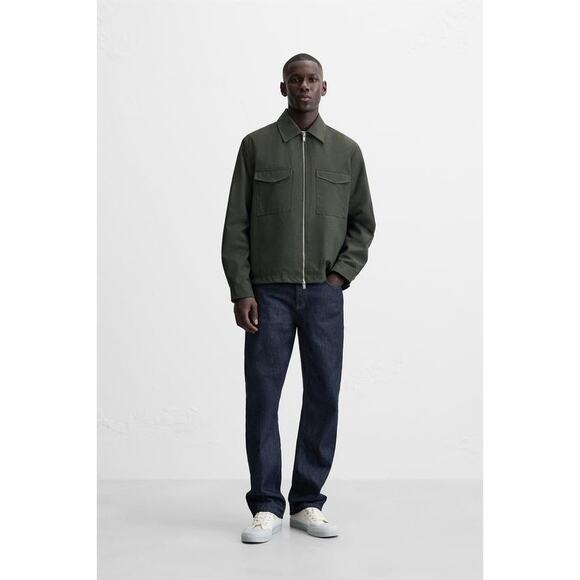 Zara Men's Collared Full Zip Outer Shirt Shacket in Olive Green Size Large - Picture 12 of 12